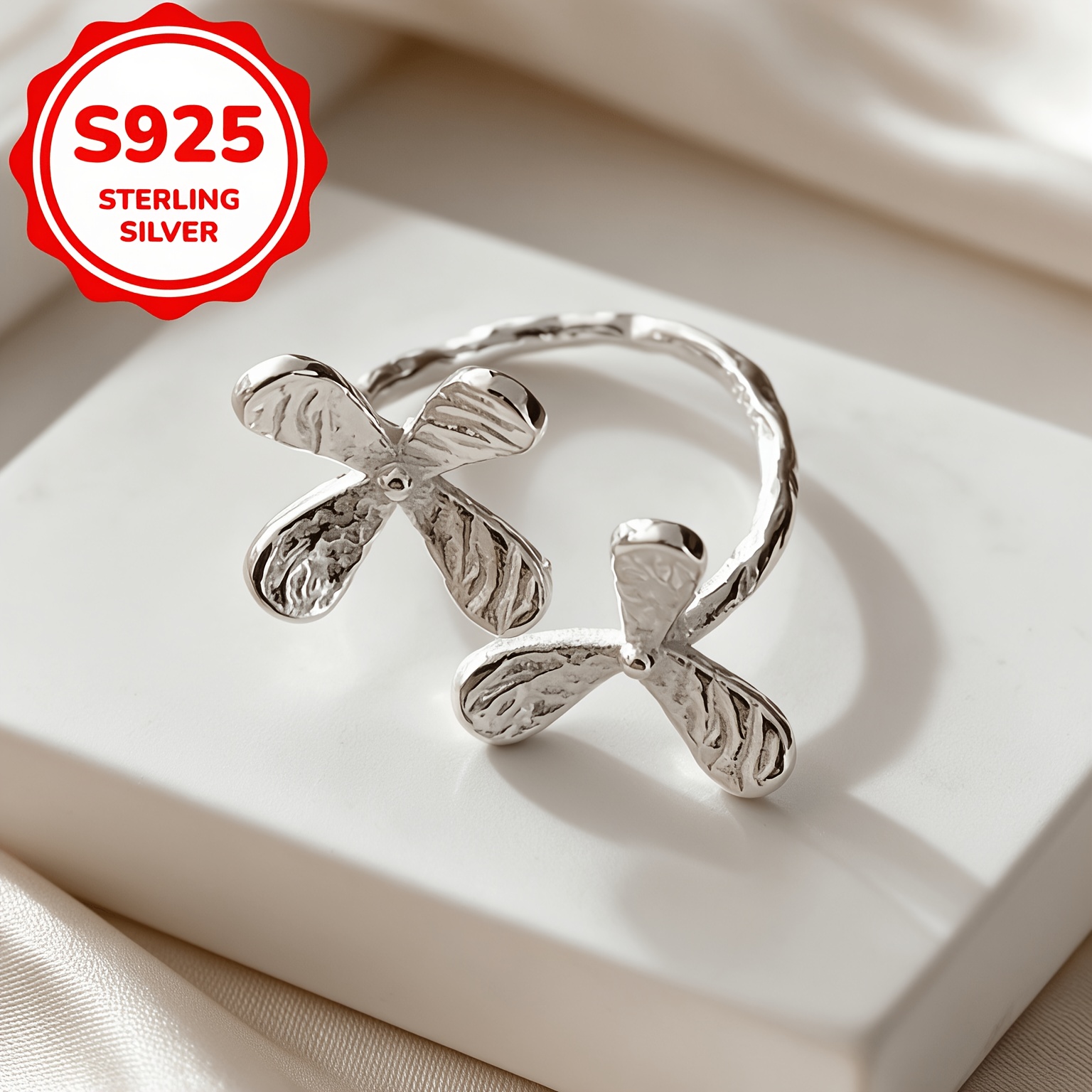 Women's 925 Silver Adjustable Flower Petal Ring